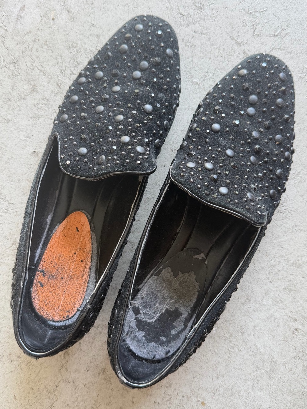 Donald J. Pliner Black Studded Suede Slip-On Loafers